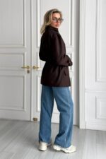 Женская Демисезонная Коричневая Куртка Джуна - Удлиненная с Кулисками на Талии