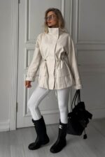 Женская Демисезонная Молочная Куртка Джуна - Удлиненная с Кулисками на Талии