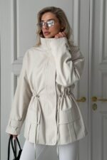 Женская Демисезонная Молочная Куртка Джуна - Удлиненная с Кулисками на Талии