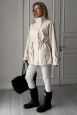 Женская Демисезонная Молочная Куртка Джуна - Удлиненная с Кулисками на Талии