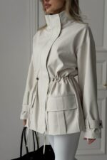 Женская Демисезонная Молочная Куртка Джуна - Удлиненная с Кулисками на Талии