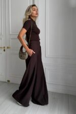 Женские Широкие Коричневые Брюки Венда Свободного Кроя со Складками