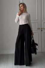 Женские Широкие Черные Брюки Венда Свободного Кроя со Складками