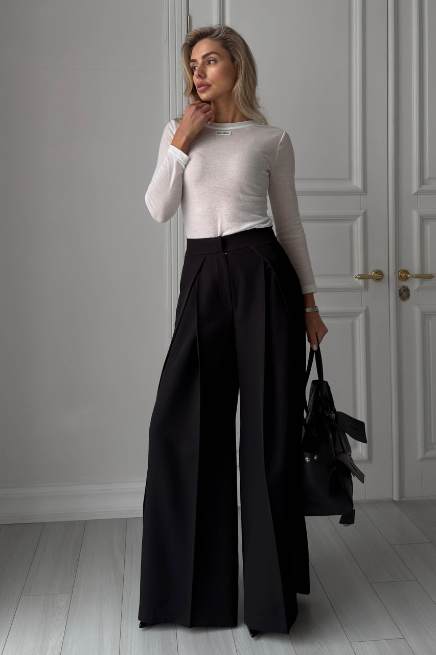 photo_2026-03-02_09-49-15 (2) Женские Широкие Черные Брюки Венда Свободного Кроя со Складками