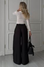 Женские Широкие Черные Брюки Венда Свободного Кроя со Складками