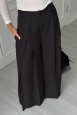 Женские Широкие Черные Брюки Венда Свободного Кроя со Складками