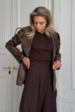 Женская Демисезонная Коричневая Кожаная Куртка Косуха Диса под Винтаж