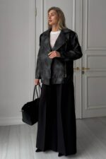 Женская Демисезонная Графитовая Кожаная Куртка Косуха Диса под Винтаж