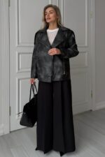 Женская Демисезонная Графитовая Кожаная Куртка Косуха Диса под Винтаж