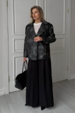 Женская Демисезонная Графитовая Кожаная Куртка Косуха Диса под Винтаж