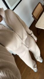 Женский Трикотажный Бежевый Костюм Кофта Штаны - Базовый Свободный на Молнии