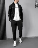 Мужской Черный Спортивный Костюм с Кантом - Кофта на Молнии + Штаны Джоггеры