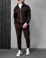 Мужской Коричневый Спортивный Костюм с Кантом - Кофта на Молнии + Штаны Джоггеры