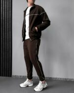 Мужской Коричневый Спортивный Костюм с Кантом - Кофта на Молнии + Штаны Джоггеры