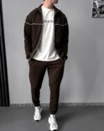 Мужской Коричневый Спортивный Костюм с Кантом - Кофта на Молнии + Штаны Джоггеры