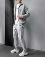 Мужской Серый Спортивный Костюм с Кантом - Кофта на Молнии + Штаны Джоггеры