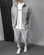 Мужской Серый Спортивный Костюм с Кантом - Кофта на Молнии + Штаны Джоггеры