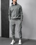 Мужской Вельветовый Серый Костюм - Кофта с Зип Воротником + Штаны Джоггеры