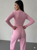 Женский Розовый Костюм Комплект Тройка - Футболка + Лонгслив + Штаны