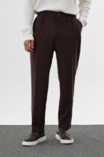 Мужские Классические Коричневые Штаны Брюки Свободного Кроя со Стрелками
