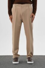 Мужские Классические Бежевые Штаны Брюки Свободного Кроя со Стрелками