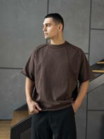 Мужская Хлопковая Коричневая Футболка Оверсайз - Объемная со Швами Наружу