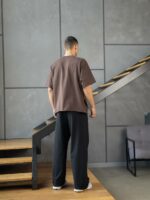 Мужская Хлопковая Коричневая Футболка Оверсайз - Объемная со Швами Наружу