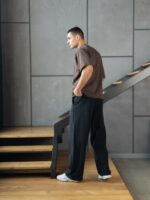 Мужская Хлопковая Коричневая Футболка Оверсайз - Объемная со Швами Наружу