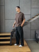 Мужская Хлопковая Коричневая Футболка Оверсайз - Объемная со Швами Наружу