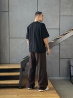 Мужская Хлопковая Черная Футболка Оверсайз - Объемная со Швами Наружу