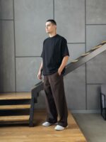 Мужская Хлопковая Черная Футболка Оверсайз - Объемная со Швами Наружу