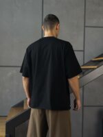 Мужская Хлопковая Черная Футболка Оверсайз - Объемная со Швами Наружу