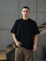 Мужская Хлопковая Черная Футболка Оверсайз - Объемная со Швами Наружу