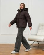 Женская Демисезонная Коричневая Куртка Прямого Крою с Капюшоном