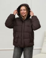 Женская Демисезонная Коричневая Куртка Прямого Крою с Капюшоном