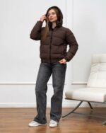 Женская Демисезонная Коричневая Куртка с Резинкой Внизу и на Маежетах