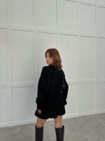 Женский Вязаный Черный Костюм - Свитер Оверсайз + Юбка Мини