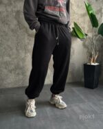 Мужские Теплые Флисовые Черные Штаны с Манжетами - Широкие Джоггеры