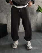 Мужские Теплые Флисовые Графитовые Штаны с Манжетами - Широкие Джоггеры