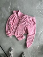 Мужской Теплый Плюшевый Розовый Костюм - Худи с Воротником Стойкой + Штаны Джоггеры