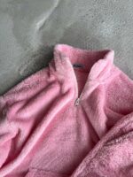 Мужской Теплый Плюшевый Розовый Костюм - Худи с Воротником Стойкой + Штаны Джоггеры