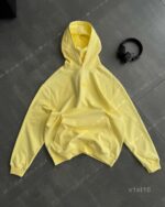 Мужское Желтое Худи Оверсайз с Маленькой Вышивкой - Трехнитка ТЕРМОХРОМ