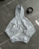 Мужское Голубое Худи Оверсайз с Маленькой Вышивкой - Трехнитка ТЕРМОХРОМ