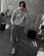 Мужское Голубое Худи Оверсайз с Маленькой Вышивкой - Трехнитка ТЕРМОХРОМ