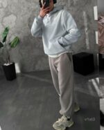 Мужское Голубое Худи Оверсайз с Маленькой Вышивкой - Трехнитка ТЕРМОХРОМ