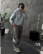 Мужское Голубое Худи Оверсайз с Маленькой Вышивкой - Трехнитка ТЕРМОХРОМ