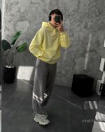 Мужское Желтое Худи Оверсайз с Маленькой Вышивкой - Трехнитка ТЕРМОХРОМ