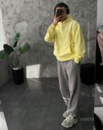 Мужское Желтое Худи Оверсайз с Маленькой Вышивкой - Трехнитка ТЕРМОХРОМ