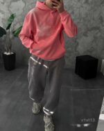 Мужское Розовое Худи Оверсайз с Маленькой Вышивкой - Трехнитка ТЕРМОХРОМ