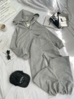 Женский Серый Костюм Трехнитка - Кофта Зипка на Молнии + Штаны с Кулисками Внизу